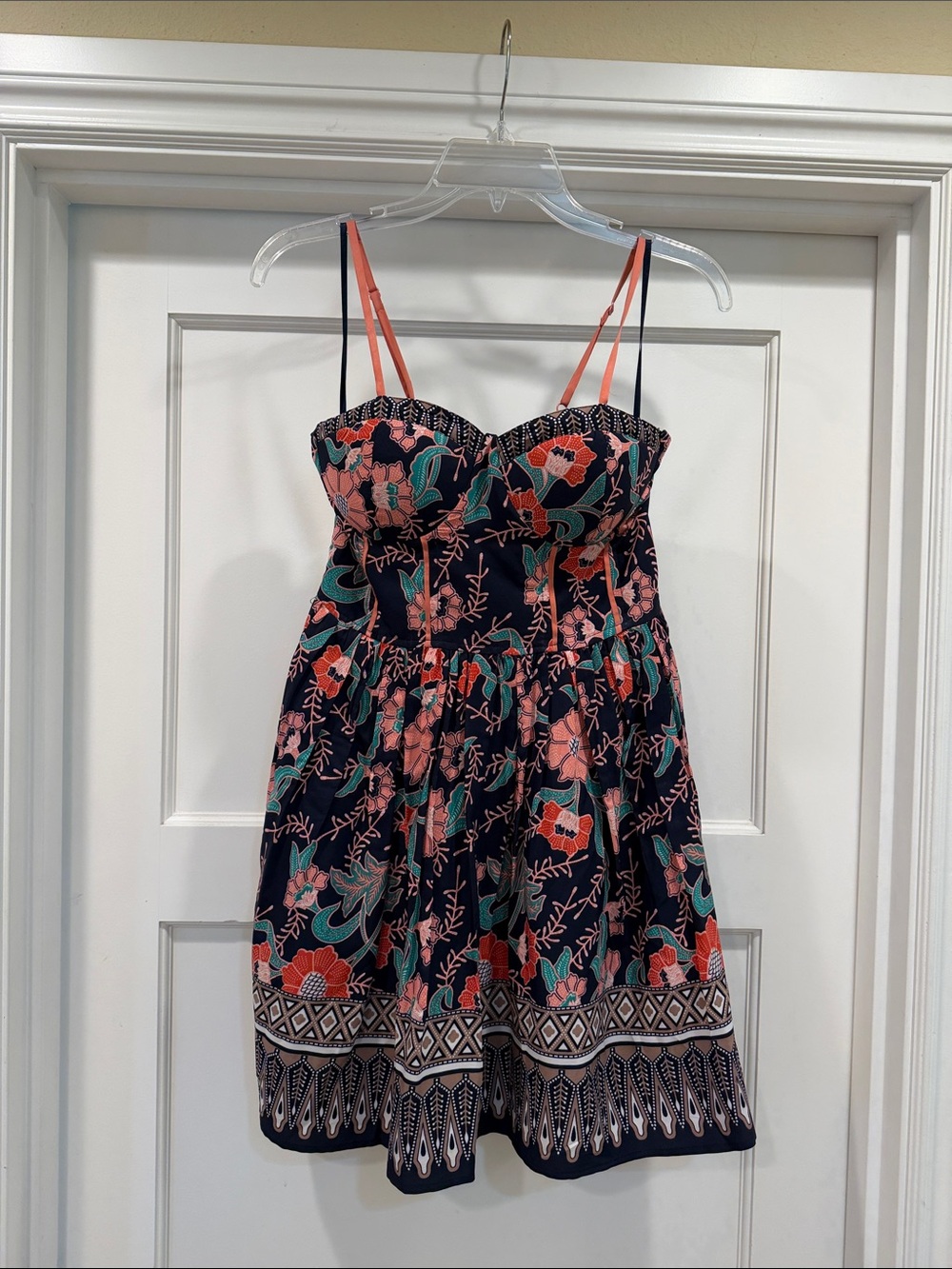 Band of Gypsies Navy Dress with Coral and Teal Floral Print